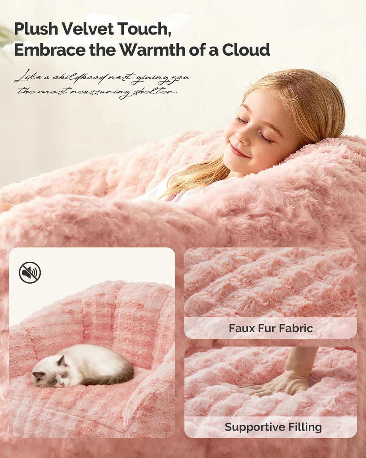 KINGYES Bean Bag Chair, Giant Bean Bag Couch with Memory Foam Filled, Gaming Beanbag Chair for Adults, Bean Bag for Kids & Teen, Pink - Image 3