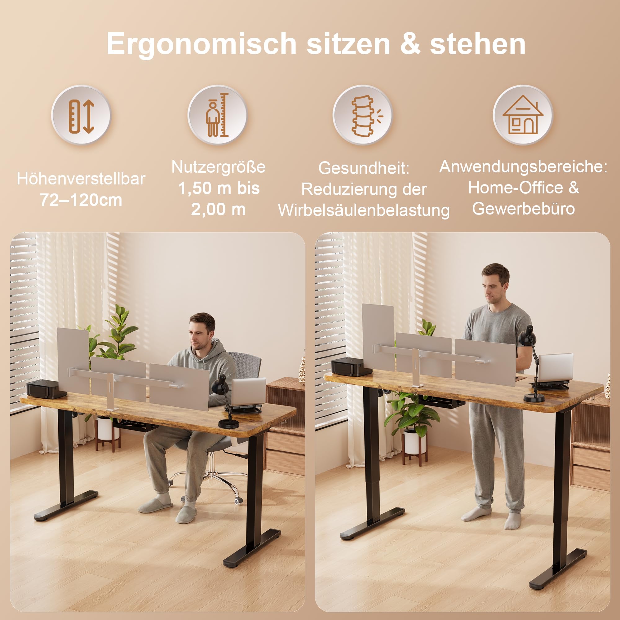 Homall Höhenverstellbarer Schreibtisch Elektrisch Gestell mit 2 Motoren, Elektrisch Schreibtisch bis 100KG, 2-Fach-Teleskop, Tischgestell mit Memory-Steuerung, Kollisionschutz Funktion (Schwarz)