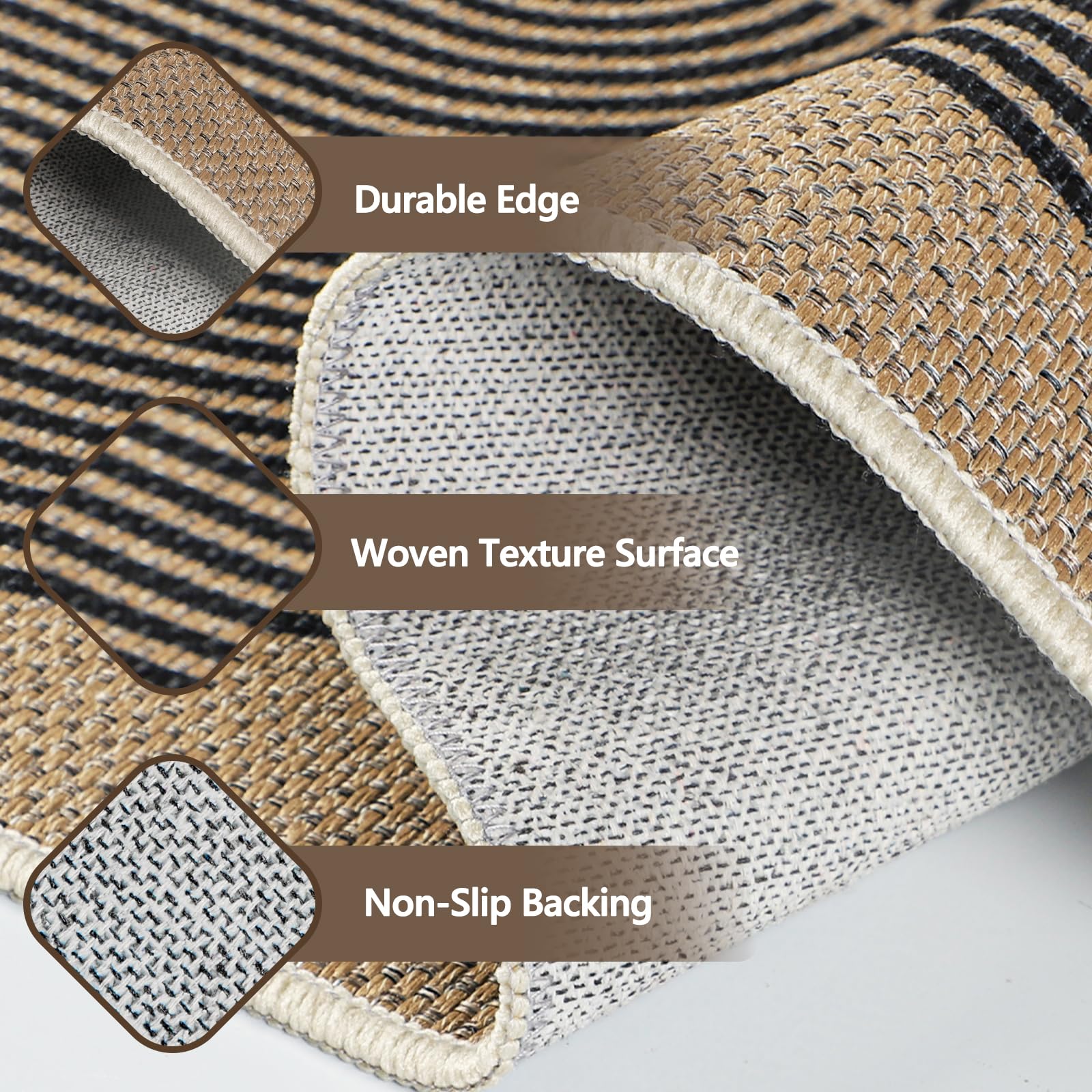 Capslpad Outdoor Teppich 120x180cm, Jute Aussehen Wetterfest, rutschfest Flachgewebe Waschbar Teppiche, Robust Küchenteppich für Wohnzimmer, Balkon, Terrasse, Küche, Garten, Farbe:Schwarz