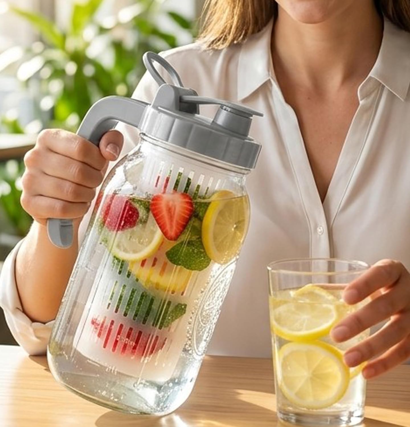 Mason Jar Fruit Tea Infuser Basket For Wide Mouth Half Gallon Mason Jug Or larger Water Infuser Pitcher Filter Food Grade Strainer For Fruit Infused Water, Iced Tea, Lemonade, Sun Tea-2 Set