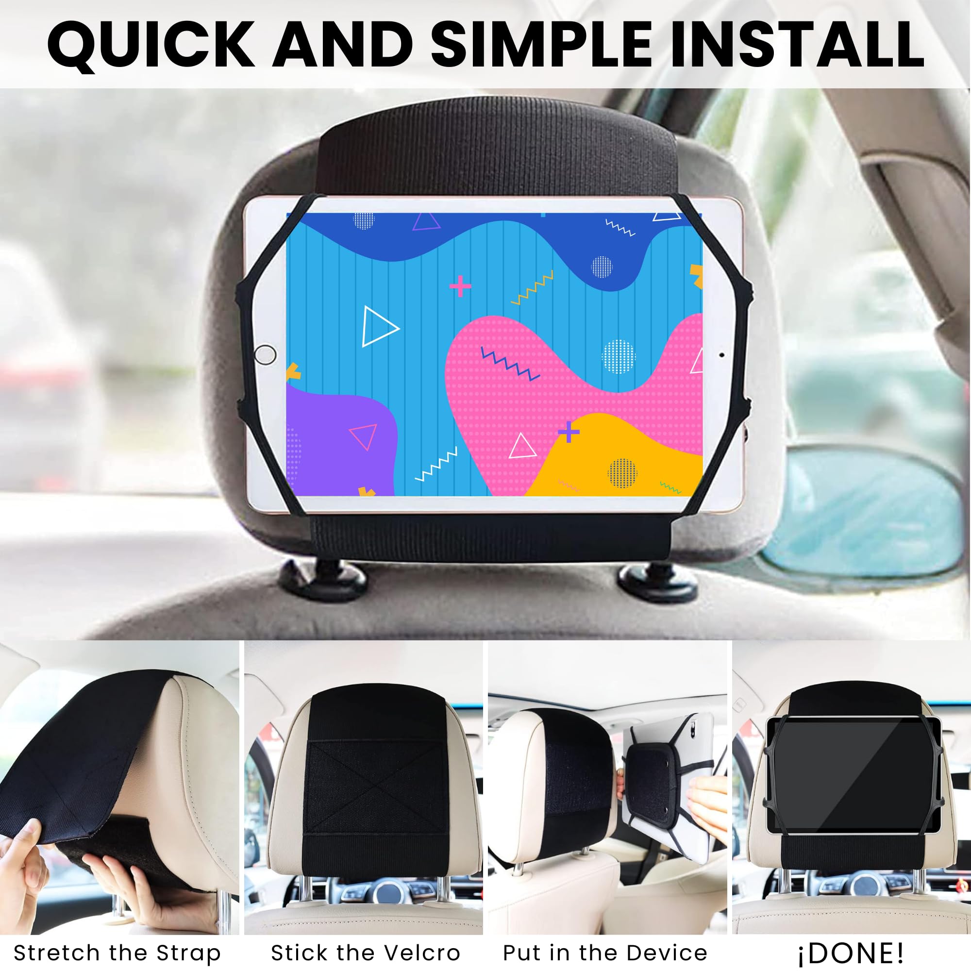 URAQT Auto-hoofdsteun Tablethouder – Uitschuifbaar, 360° Draaibaar, Compatibel Met 4,7-11 Inch, Voor IPad, Galaxy Tab, Kindle, Switch En Smartphones