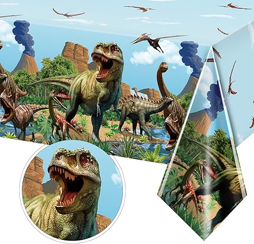 Tiamon Mantel de dinosaurio para mesa de fiesta de dinosaurios, mantel de plástico para fiesta de cumpleaños, suministros de pícnic, 54 x 108