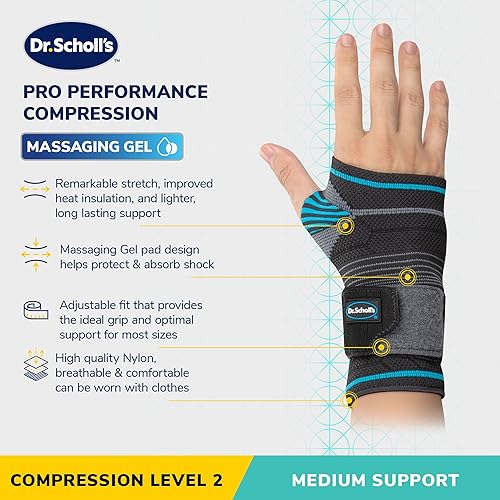Miniatura 2 de Dr. Scholl's Muñequera con gel de masaje y tela transpirable, muñequeras que absorben los golpes, acolchado de gel integrado y soporte (talla SM)