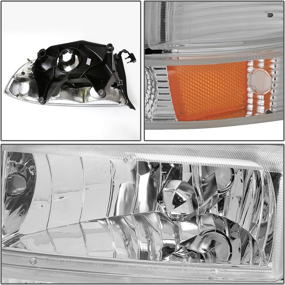 PM PERFORMOTOR Chrome Housing Amber Corner Factory OE Style Headlight Replacement Compatible With 98-04 Durango / 97-04 Dakota, PMHL-DODA-9704-4P-OH-CA