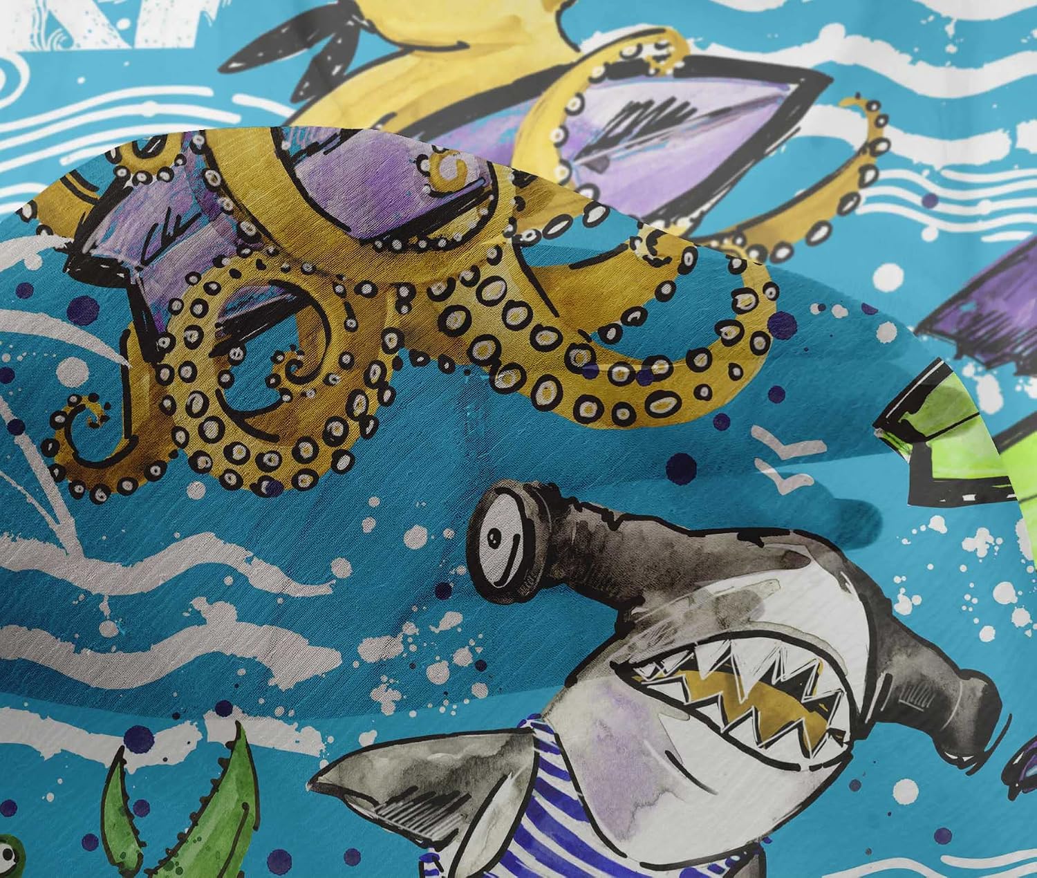 oneOone Viscose Chiffon Medium Blue Fabric Ocean Life Craft Projects Decor Fabric Printed By The Yard 42 Inch Wide