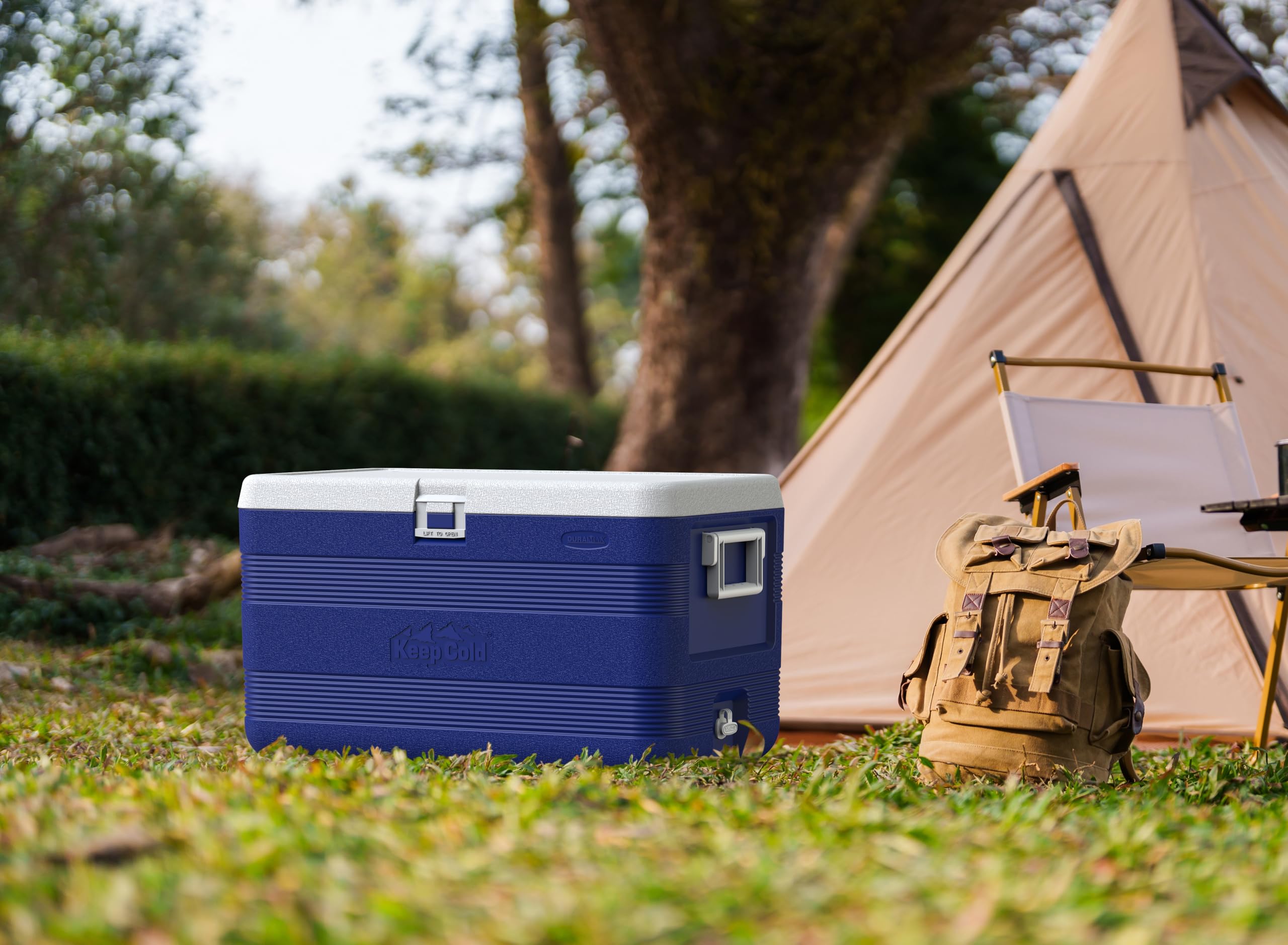 Duramax Deluxe Hochleistungs-Kühlbox 100L mit PU-Isolierung, Kühlbox mit ergonomischen Griffen, Blau