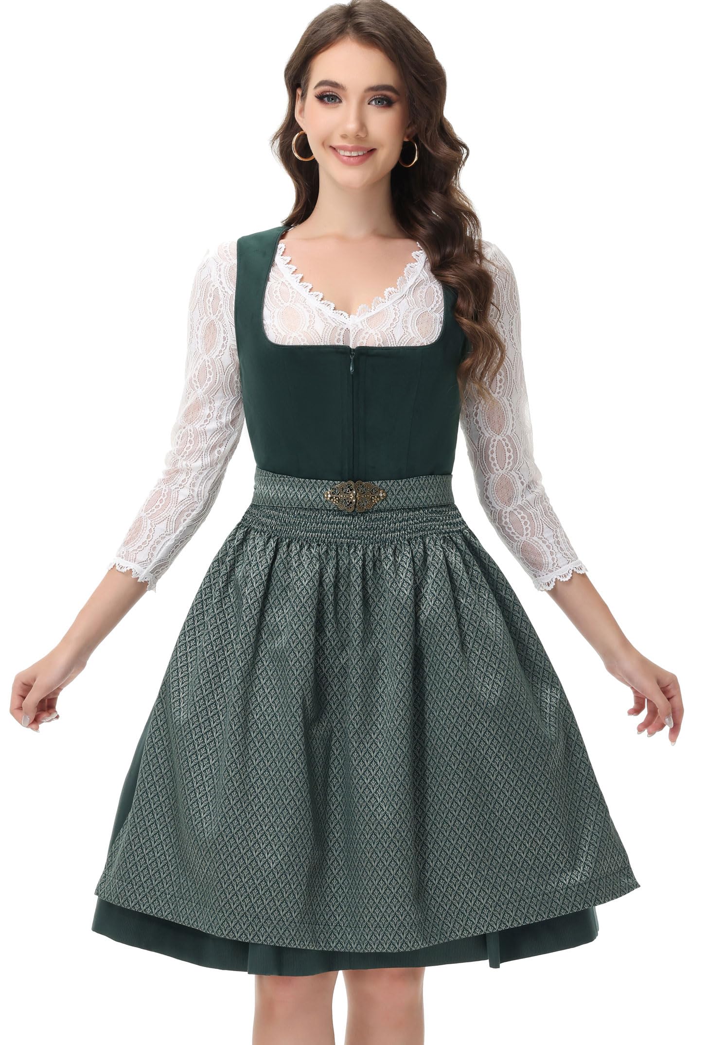 ELFIN Damen Dirndl, Elegante Trachtenkleid, Samt Midi Dirndl Damen Trachten Dirndlkleid für Oktoberfest