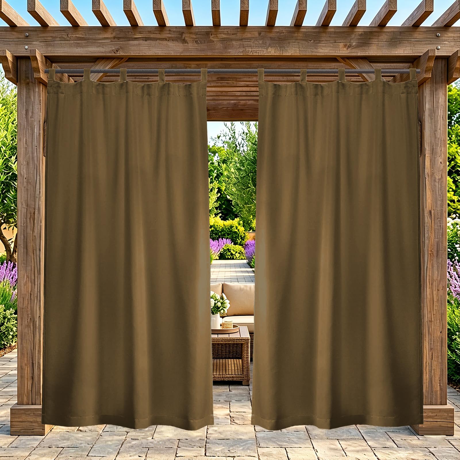 ZELVANO Outdoor Curtains Waterproof, 1 Panel Blackout Thermal Drapes Windproof Privacy for Garden Gazebo Pergola Patio, Weatherproof Fabric - W 120" x L 102"
