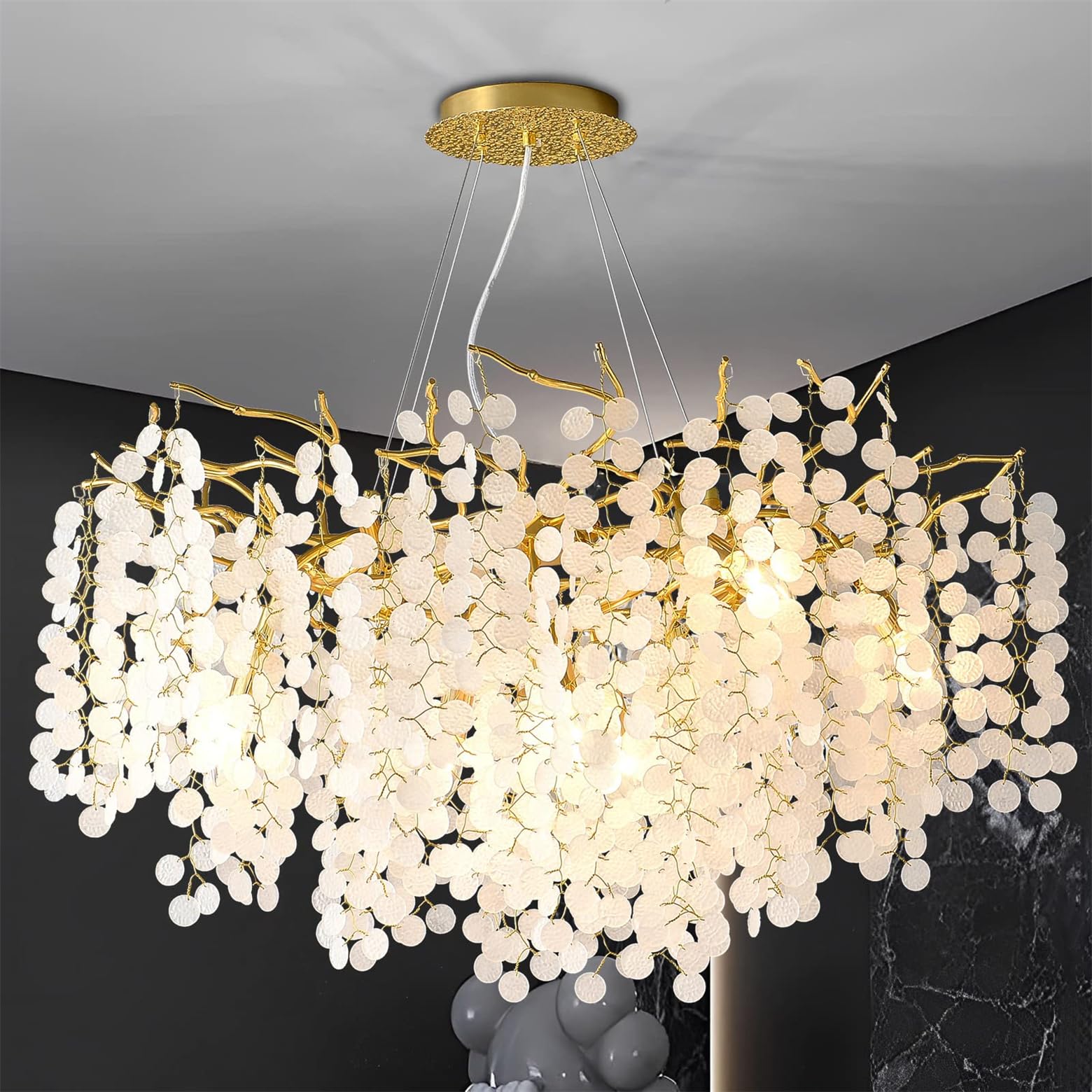 KXEcoLife Modern Crystal Tree Branch Chandelier, D100cm Round Raindrop Indoor Hanging Pendant Light Fixture for Dining Room Living Kitchen Bedroom 14 Lights