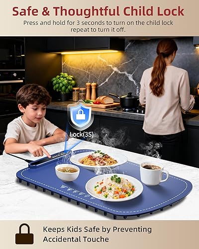 Miniatura 6 de Tapete de calentamiento para alimentos, bandeja de calentamiento eléctrico de calentamiento rápido mejorada con 7 niveles de temperatura y 8