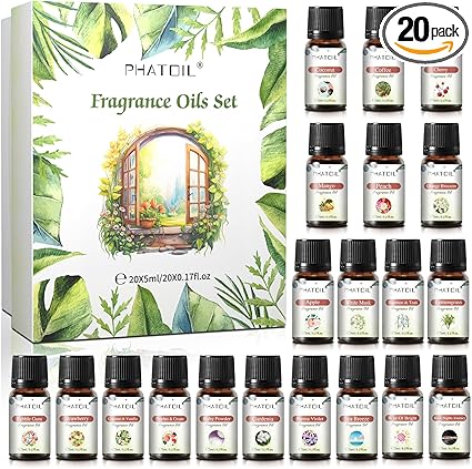 PHATOIL Coconut 20 Pcs Fragrance Oil Set, Premium Fragrance Oil, for Humidifier, DIY Candle & Soap Making Scent, Aromatherapy Diffuser Oils Set (5ML)