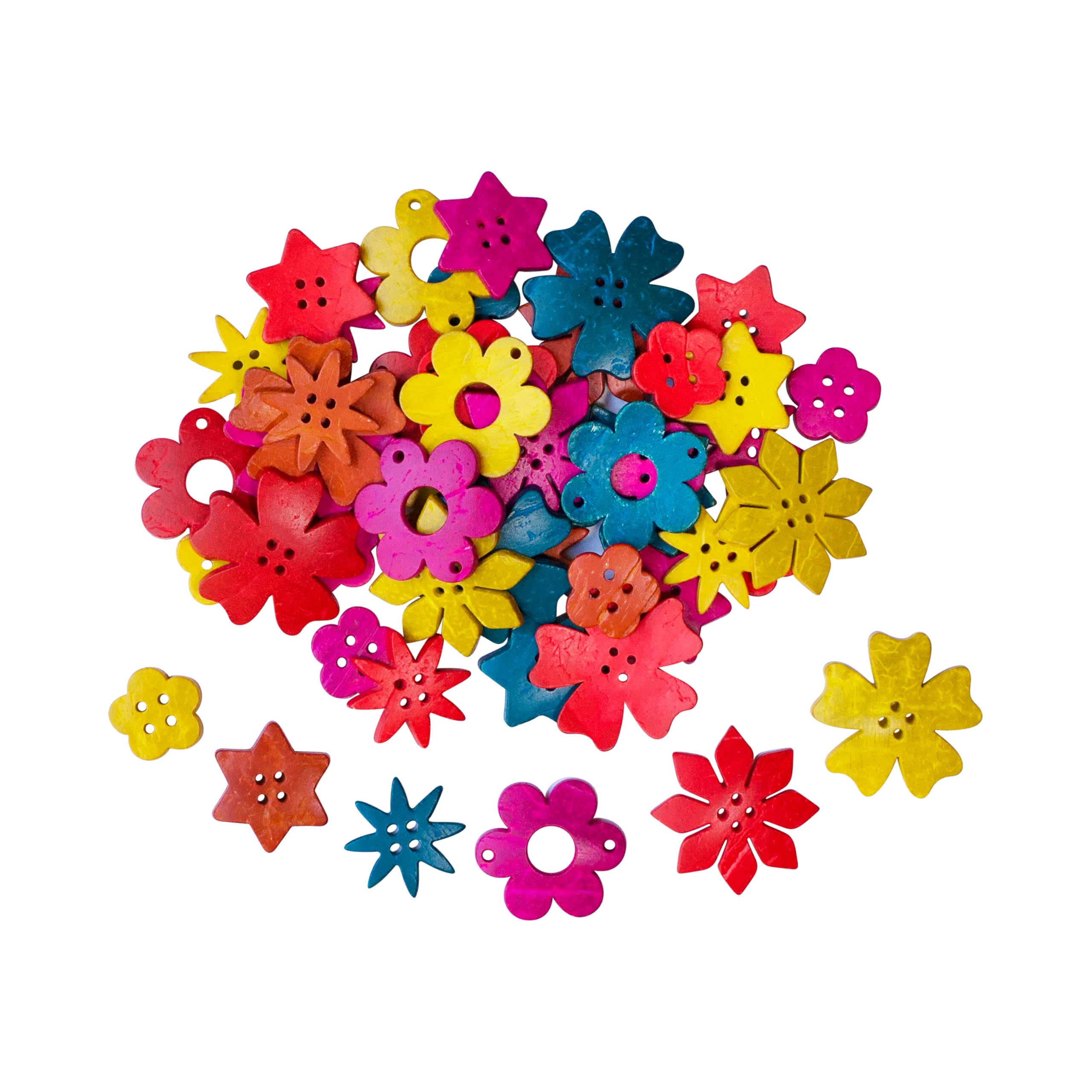 Craftplay Coconut Shell Flowers | Set of 50 | 6 Shapes, 5 Colours | Eco-Friendly | Loose Parts Nature Sorting Manipulatives for Early Years