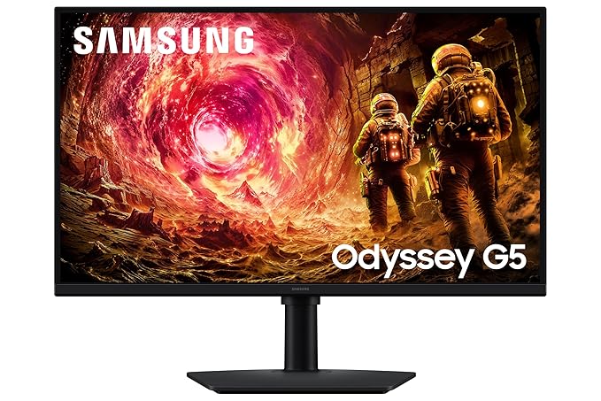 Samsung 27" Odyssey G5 Fast IPS Gaming Monitor QHD 2560 x 1440 180 Hz 1ms 300nits HDR10 AMD FreeSync G-Sync Ports-DP,HDMI,Headphone Height-Tilt-Swivel-Pivot Adjustable Stand LS27FG502EWXXL Black