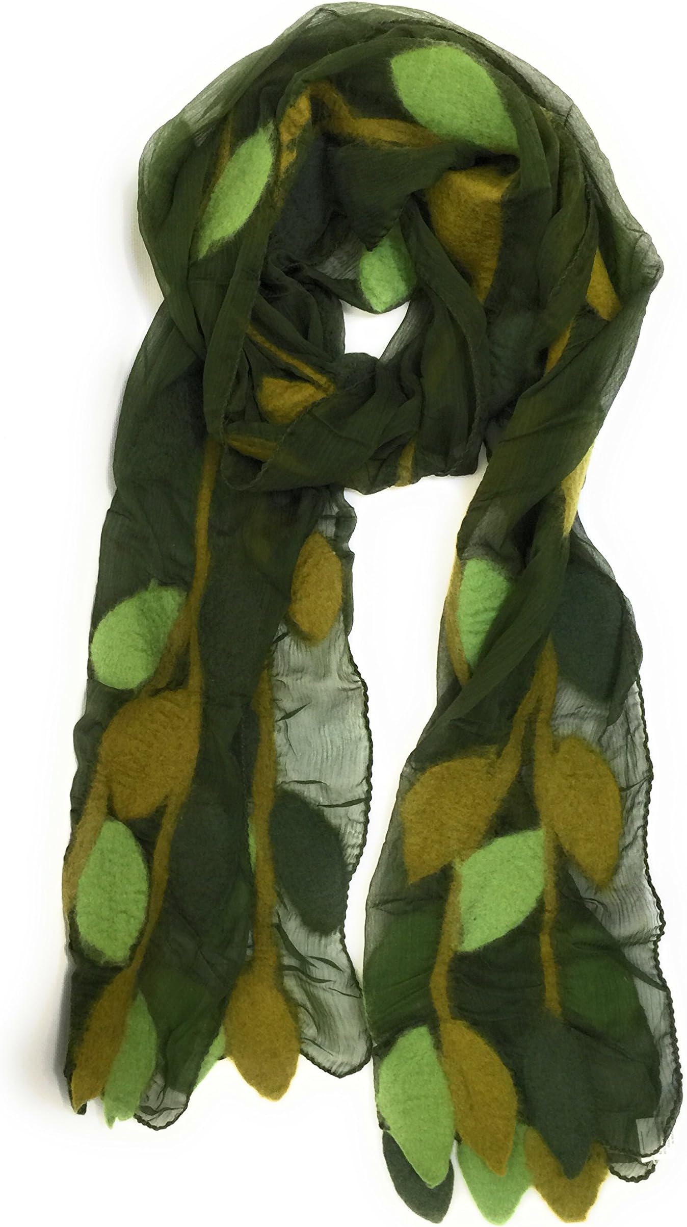 Women's Merino Vine Leaf Felted Wool Silk Long Art Scarf