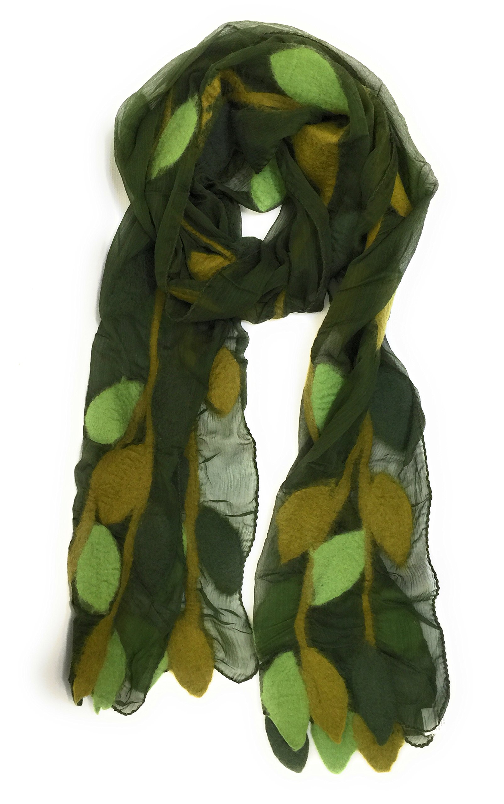 Women's Merino Vine Leaf Felted Wool Silk Long Art Scarf