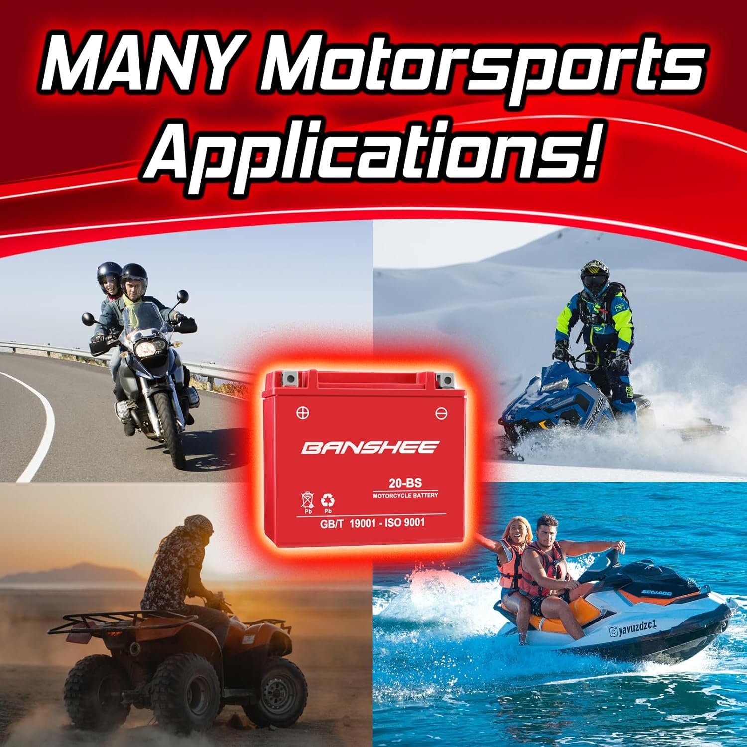 Banshee YTX20-BS AGM Battery – 12V 310 CCA – Sealed, Maintenance-Free – Replaces YTX20H-BS, UBVT-20-BS, CYTX20-BS, ETX20, APTX20-BS, MBTX20UHD, DUR20-BS – High-Performance Motorcycle Battery