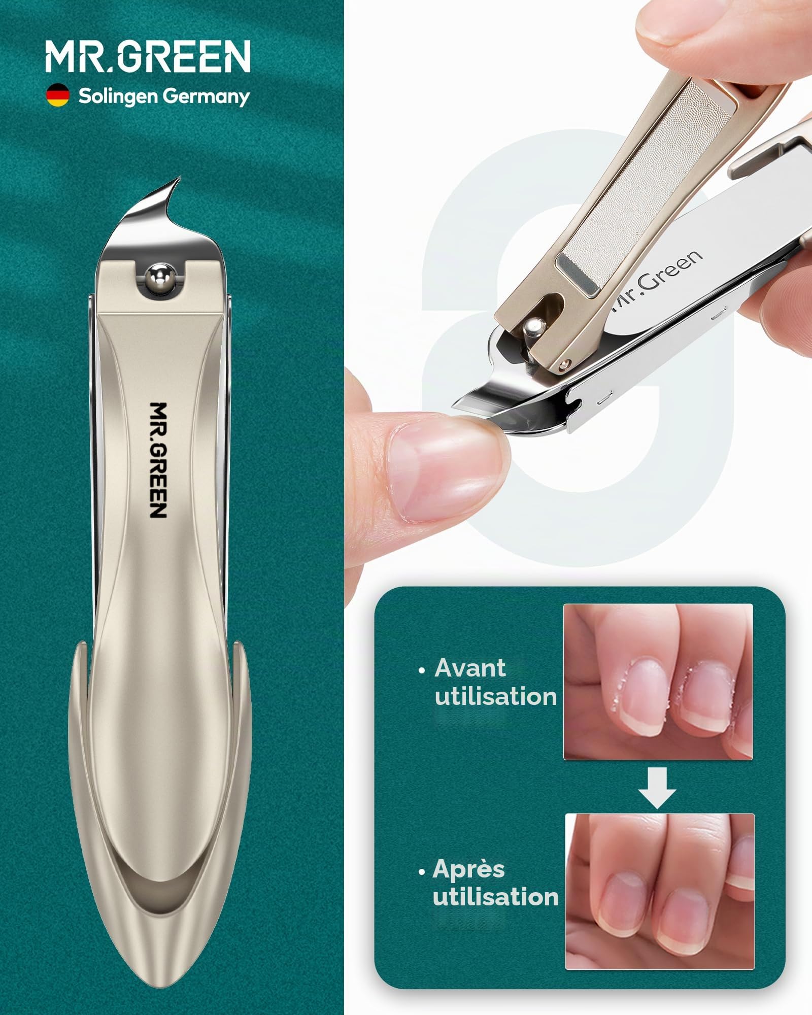 MR.GREEN Ensemble de manucure amélioré, coupe-ongles allemand en acier inoxydable anti-éclaboussures avec cuir, coupe-ongles de qualité supérieure, kit professionnel de soins des ongles avec étui en