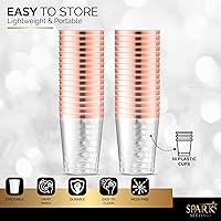 Vista 4 de Vasos de plástico color oro rosa desechables, paquete de 50 vasos de fiesta transparentes de 10 onzas, vasos de vino de plástico resistentes