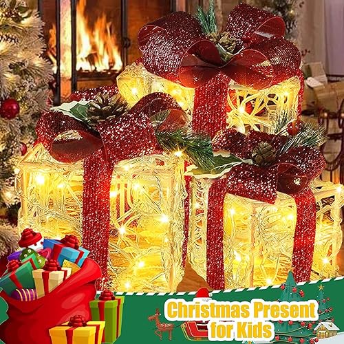 Miniatura 6 de Cajas de regalo iluminadas de Navidad, enchufables, color blanco cálido, 70 cajas de regalo con luz LED, para exteriores, interiores, para árbol de