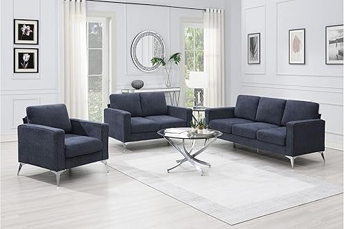 LIADTOP Moderno sofá modular de 3 piezas, patas de metal resistentes, sofás tapizados de lino, sofá biplaza y silla individual para sala de estar