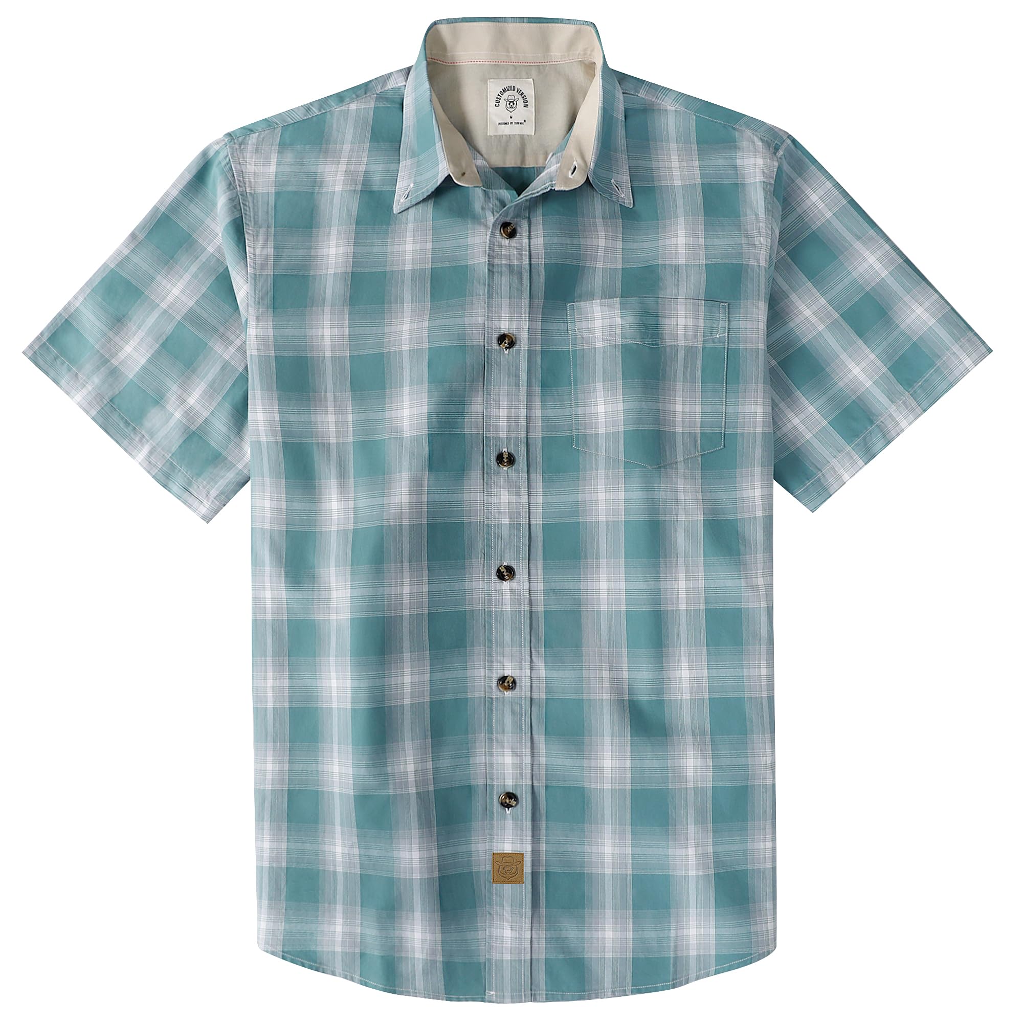 Dubinik® Mens Short Sleeve Button Down Shirts 100% Cotton Plaid Men's Casual Button-Down Shirts with Pocket