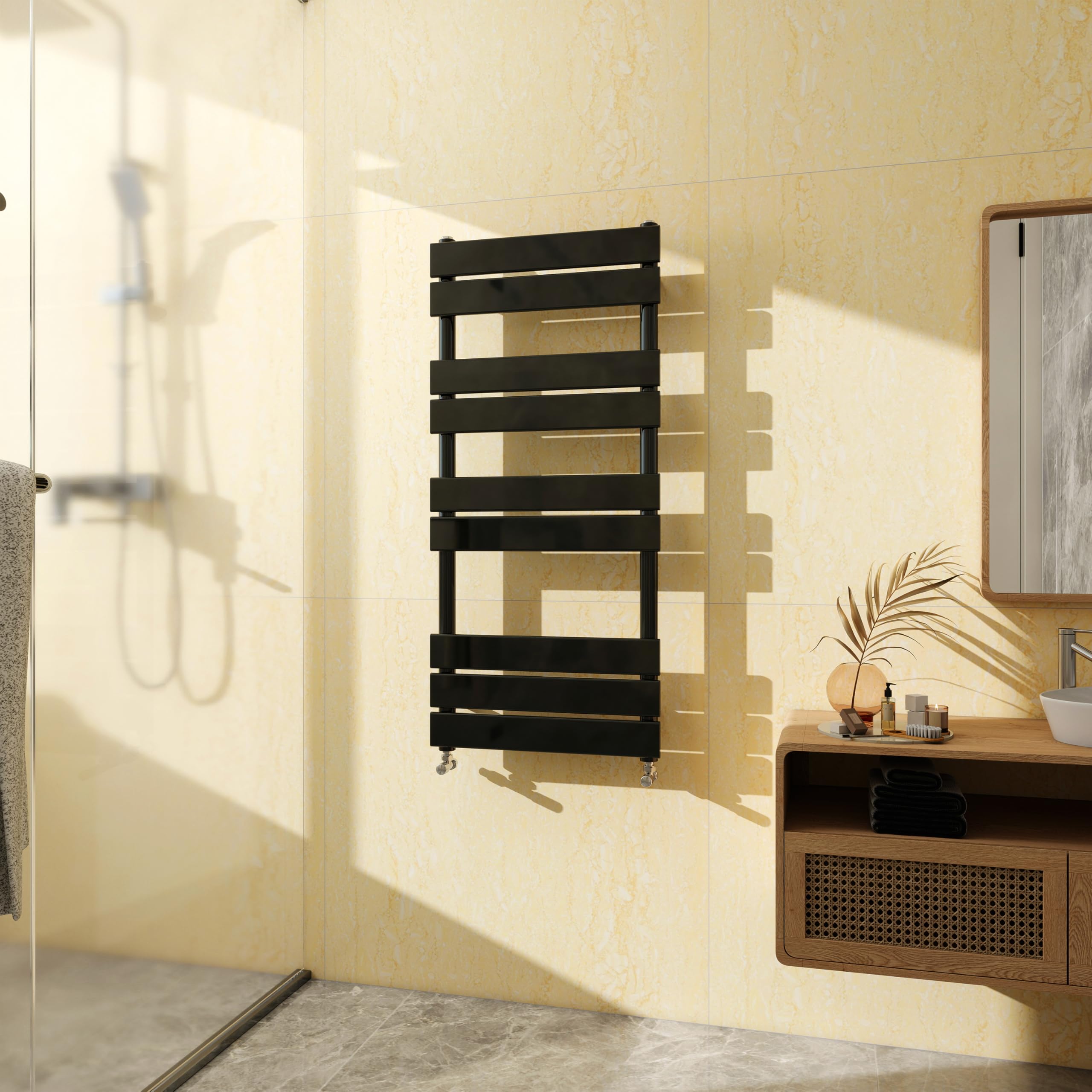 Sky Bathroom Black Flat Panel Towel Rail Radiator,Wall Mounted Central Heating Ladder Rad 1000X450mm