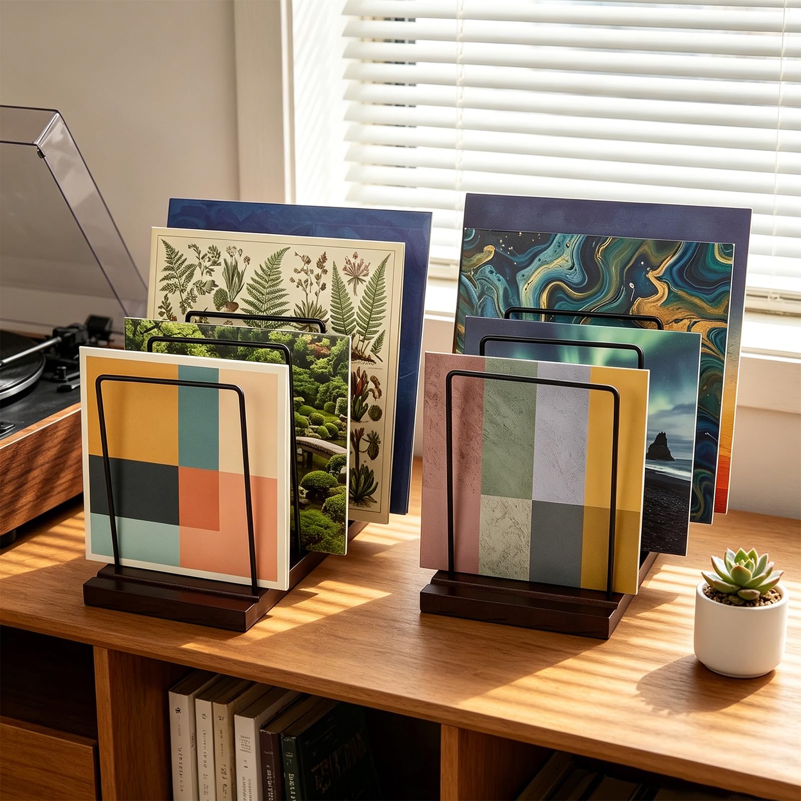 2 contenitori per dischi in vinile, divisori regolabili in legno, espositore per dischi in vinile, organizer per album per casa, ufficio, scrivania, organizer per libri, riviste e documenti