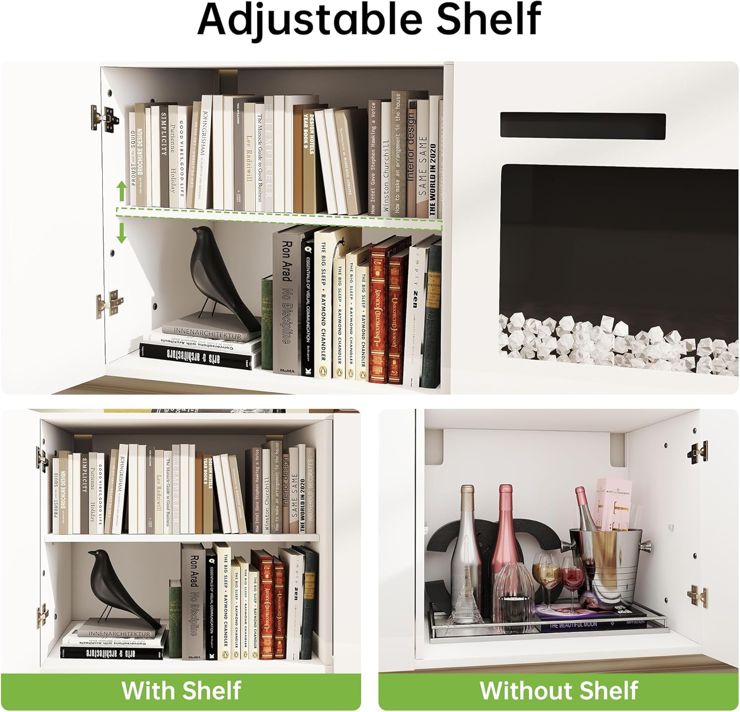 Real Relax 70" Floating TV Stand with 36" Electric Fireplace, Wall Mounted Entertainment Center with Storage, Remote Control, Modern LED Lights Fireplace TV Console for TVs Up to 80", All White - Image 8