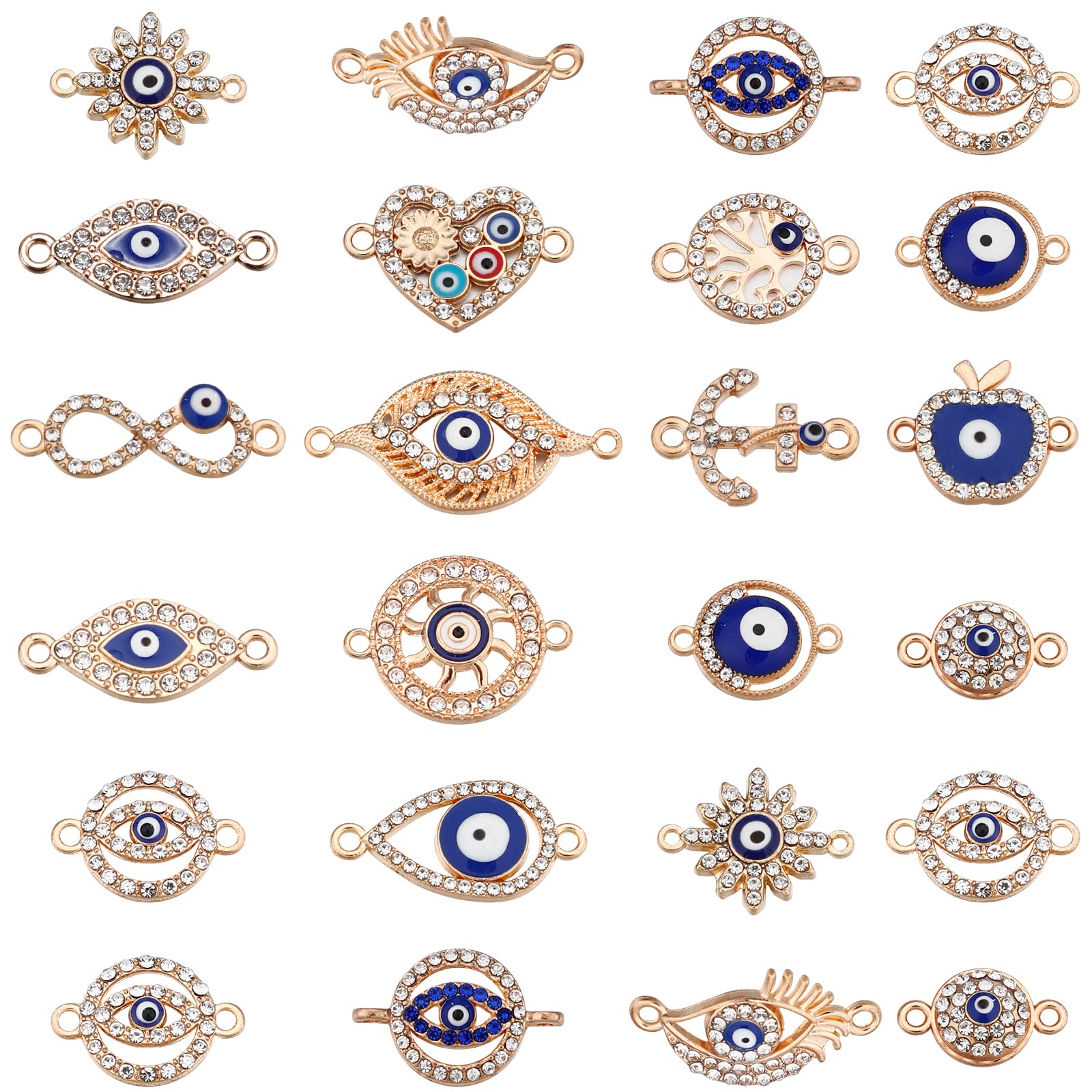 30Pcs Mixed Enamel Evil Eye Rhinestone Diamond Connector Charms Alloy Pendants Charms For DIY Bracelet Necklace Jewelry Making