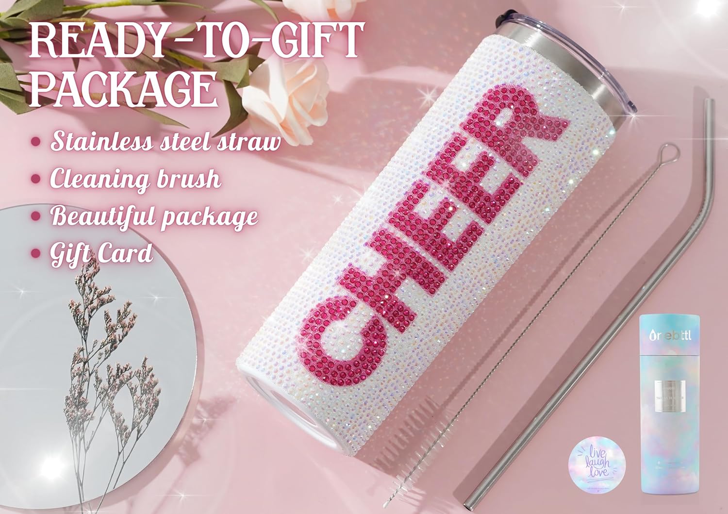 Onebttl Cheerleader Glitter Tumbler Gifts For Girls - Cheer - 20oz/590ml Stainless Steel Insulated Tumbler with Straw, Lid - Gift for Cheerleading, Coach or Cheer Squad - Diamond - Image 5
