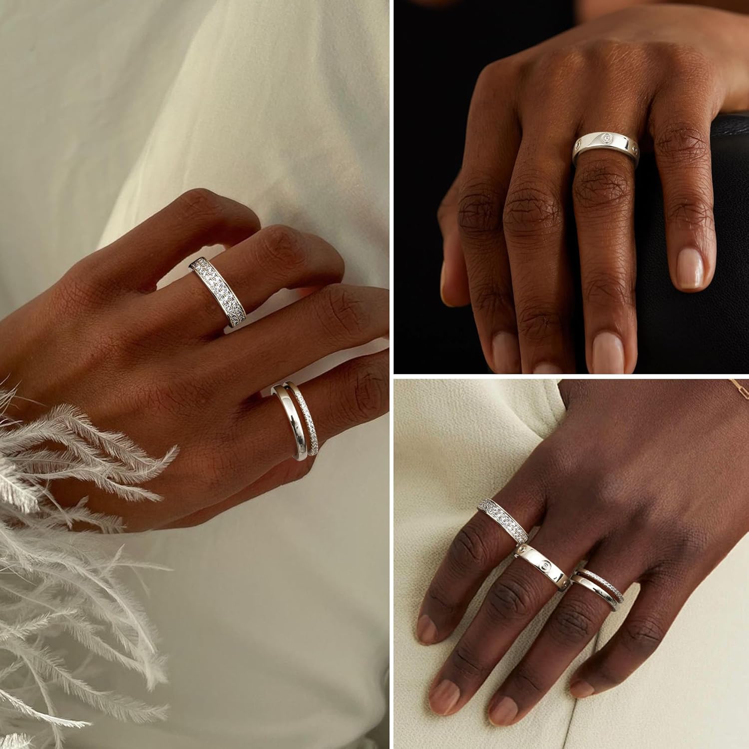 THUNARAZ 18K Gold Plated Dainty Stacked Rings Women Elegant Stackable Ring Sets for Women Gold Cubic Zirconia Thumb Rings Gold Silver Non Tarnish Wedding Bands Promise Stacking Ring Jewelry - Image 3