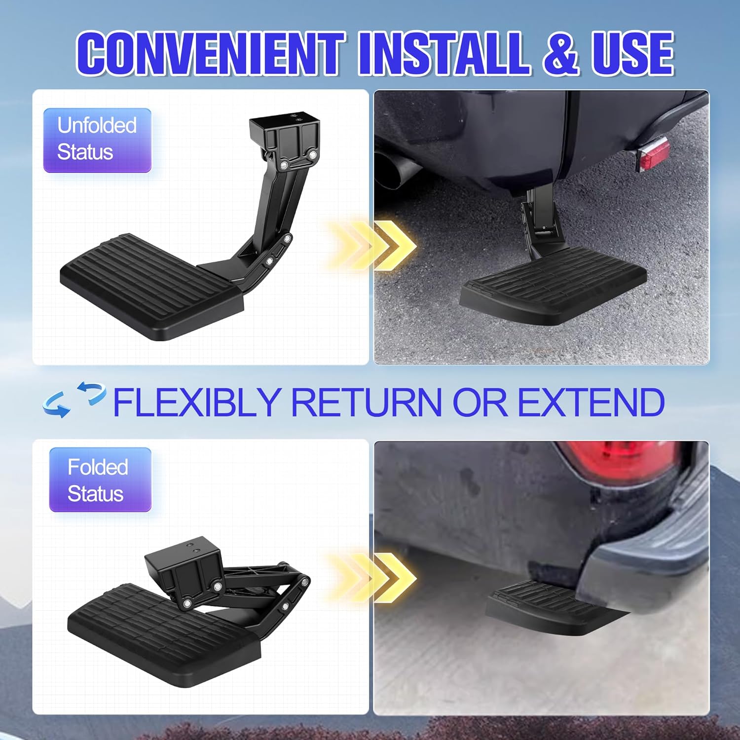 Rear Bed Step fit for Ford F250 F350 F450 2017-2023(Not Work When F450 Vibration Damper is Installed) Folding Truck Step Retractable Truck Step Replace# 75313-01A, PT392 3510