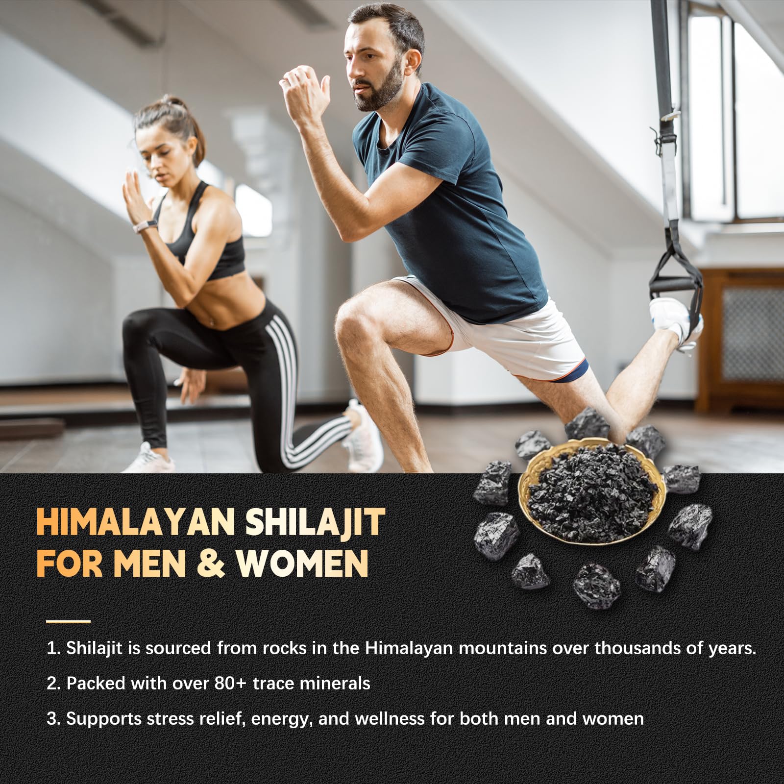 Shilajit Capsules 10 in 1 Supplement with Ashwagandha, Rhodiola Rosea, Panax Ginseng, Cordyceps, Turmeric, Ginkgo, Fulvic Acid Trace Minerals Supplement for Men & Women 60 Count Gluten-Free 2pack — Amazon image 3