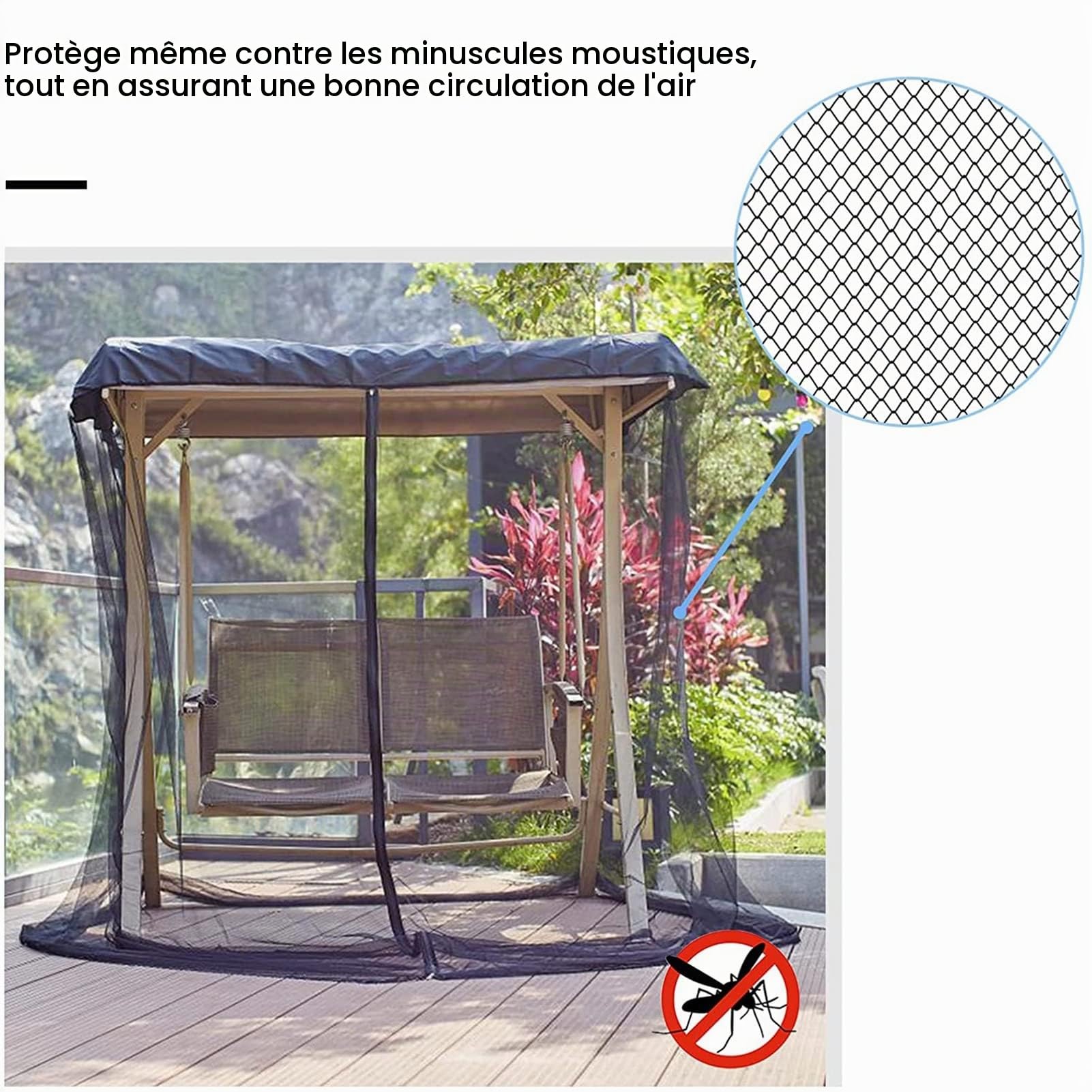 Balancelle d'extérieur avec moustiquaire et toit imperméable Noir 3 places 125 x 205 x 205 cm
