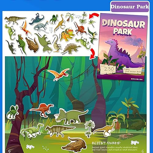 Miniatura 2 de Libro de calcomanías para niños, más de 230 calcomanías de dinosaurios y 8 escenas de parque de dinosaurios, libro de actividades de calcomanías de