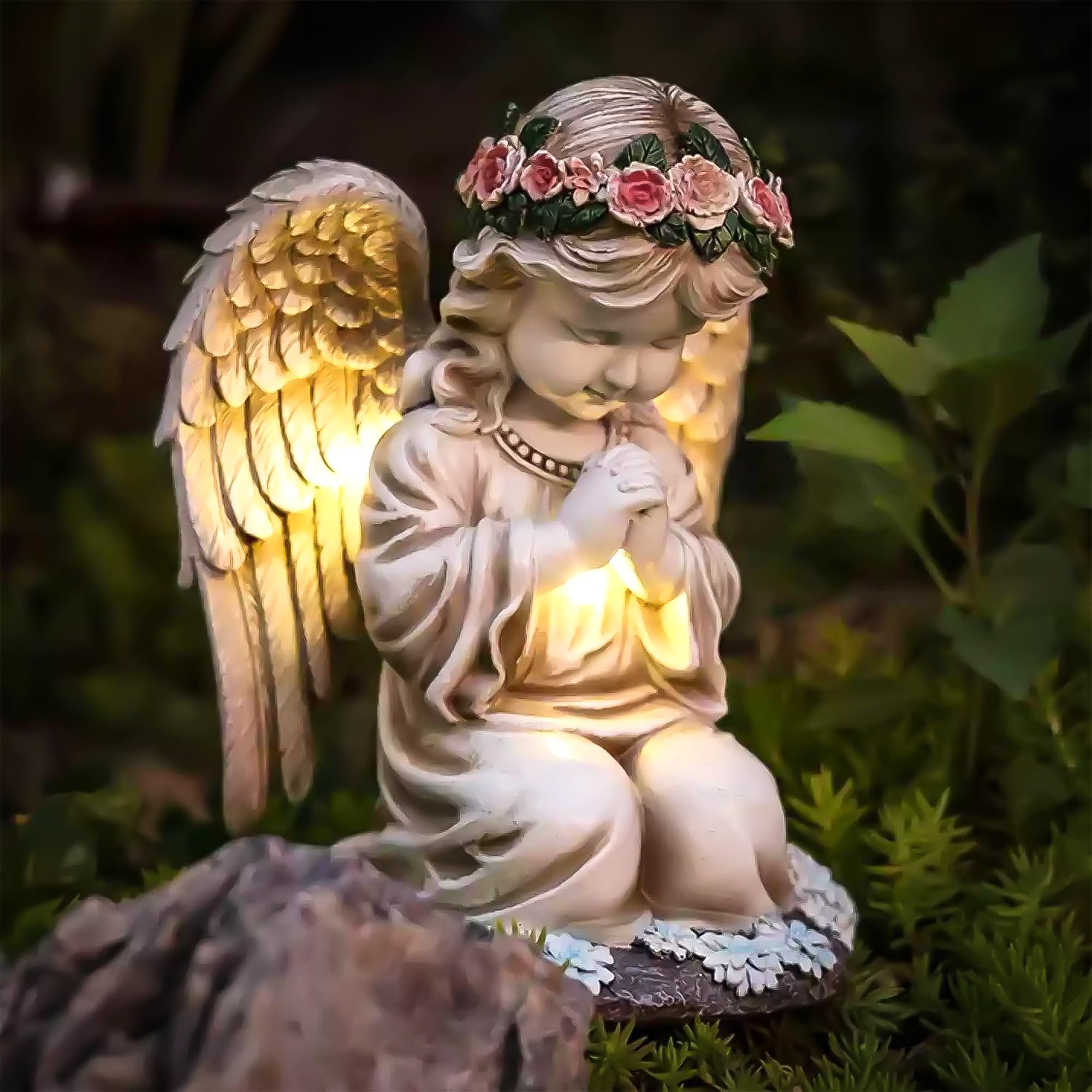 Solar Engel Gartenstatuen,LED Fairy Engel Figur,Wetterfest Grabschmuck für Friedhof, Fairy Engel Skulptur Deko Rasen,Geeignet für Zimmer im Freien Garten Balkon Terrassendekoration