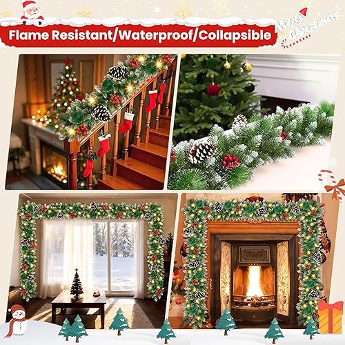 Miniatura 6 de Guirnalda de Navidad con LED de 9 pies, guirnalda de Navidad artificial de 250 piezas de ratán verde, decoración artificial para escaleras, pared,
