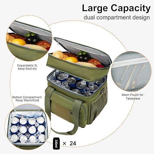 Miniatura 3 de Gafetrey Lonchera táctica grande expandible para adultos, bolsa enfriadora de almuerzo duradera con cubo de almuerzo MOLLE para el trabajo,