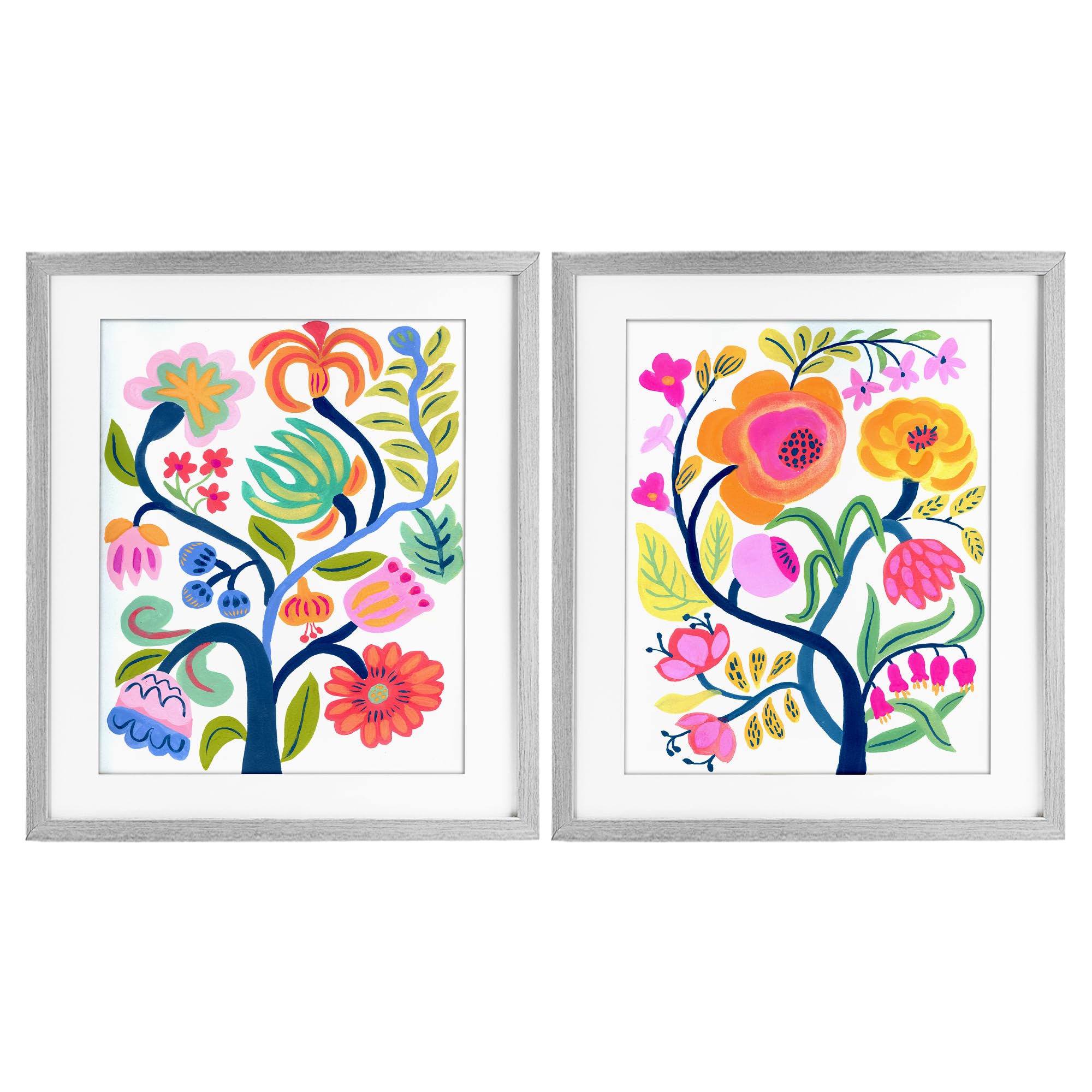 Stupell Industries Boho Blue Tree Floral 'Colorful Boho Blue Tree'| 2Pc Framed Print Under Glass Set