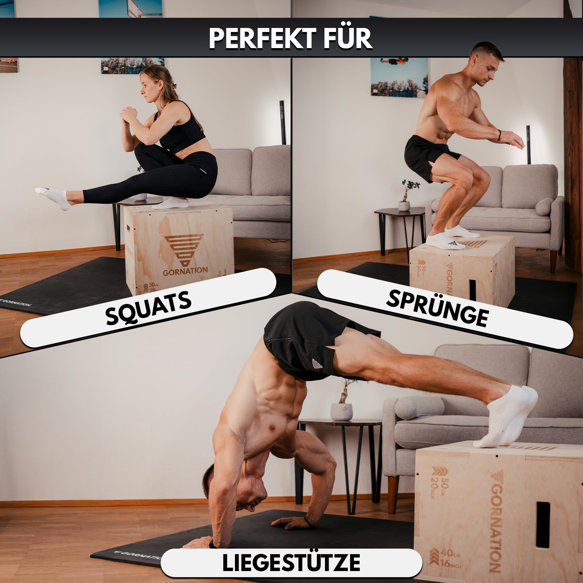 GORNATION Plyo Box Holz, Plyobox, Sprungbox, Jump Box, Step Up Box für Crossfit, Plyometrische Box & Fitness, Vielseitige Trainingsbox für Sprünge und Krafttraining zu Hause