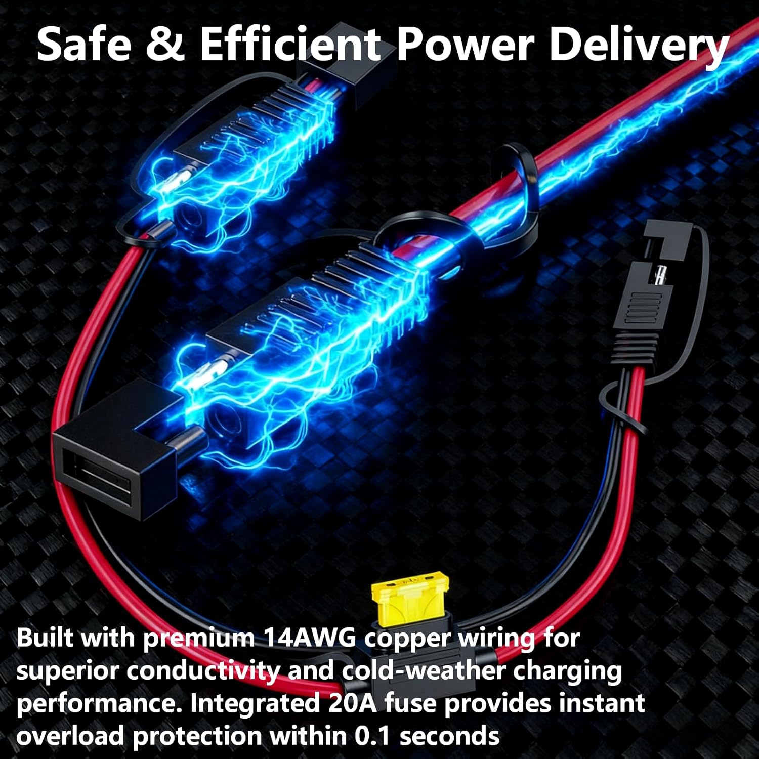GC009 X-Connect SAE Adapter fit for NOCO Battery Charger Accessories ，14AWG Pure Copper Wire and 20A Fuse, Waterproof Plug, to Quick Connections Already on Motorcycles, Cars, ATVs and UTVs（2Pack）