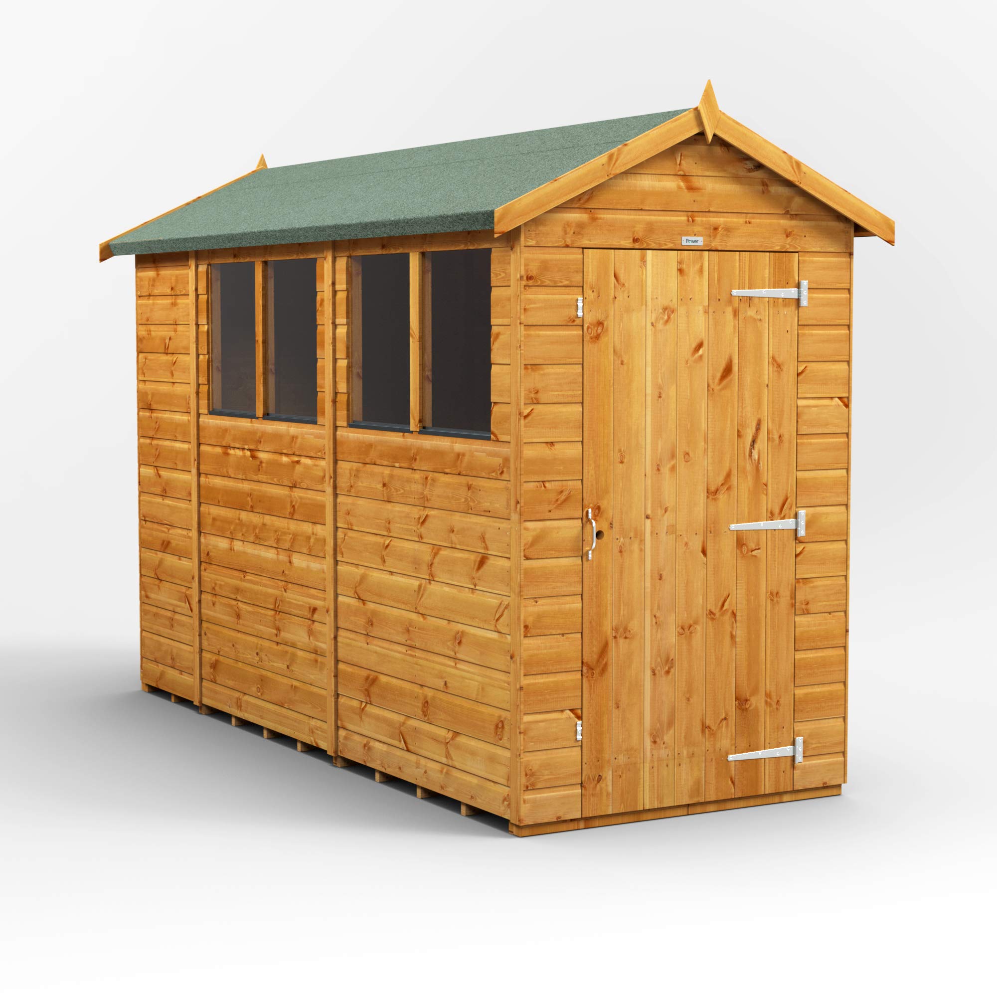 POWER High Grade Premium Apex Garden Wooden Shed with Security Features, PVC Window Sills, Door & Window Flexibility, made from Extra Thick Timber & Toughened Glass