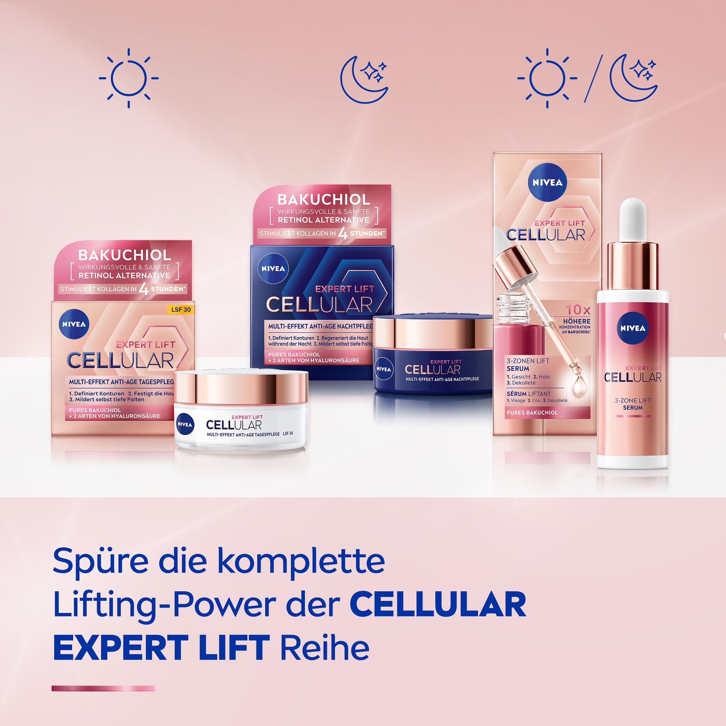 NIVEA CELLULAR Expert Lift Gesichtspflege Set, Tagespflege (50 ml), Nachtcreme (50 ml) & Lift Serum (30 ml), Pflegeset für ein straffes Hautbild & jünger aussehende Haut