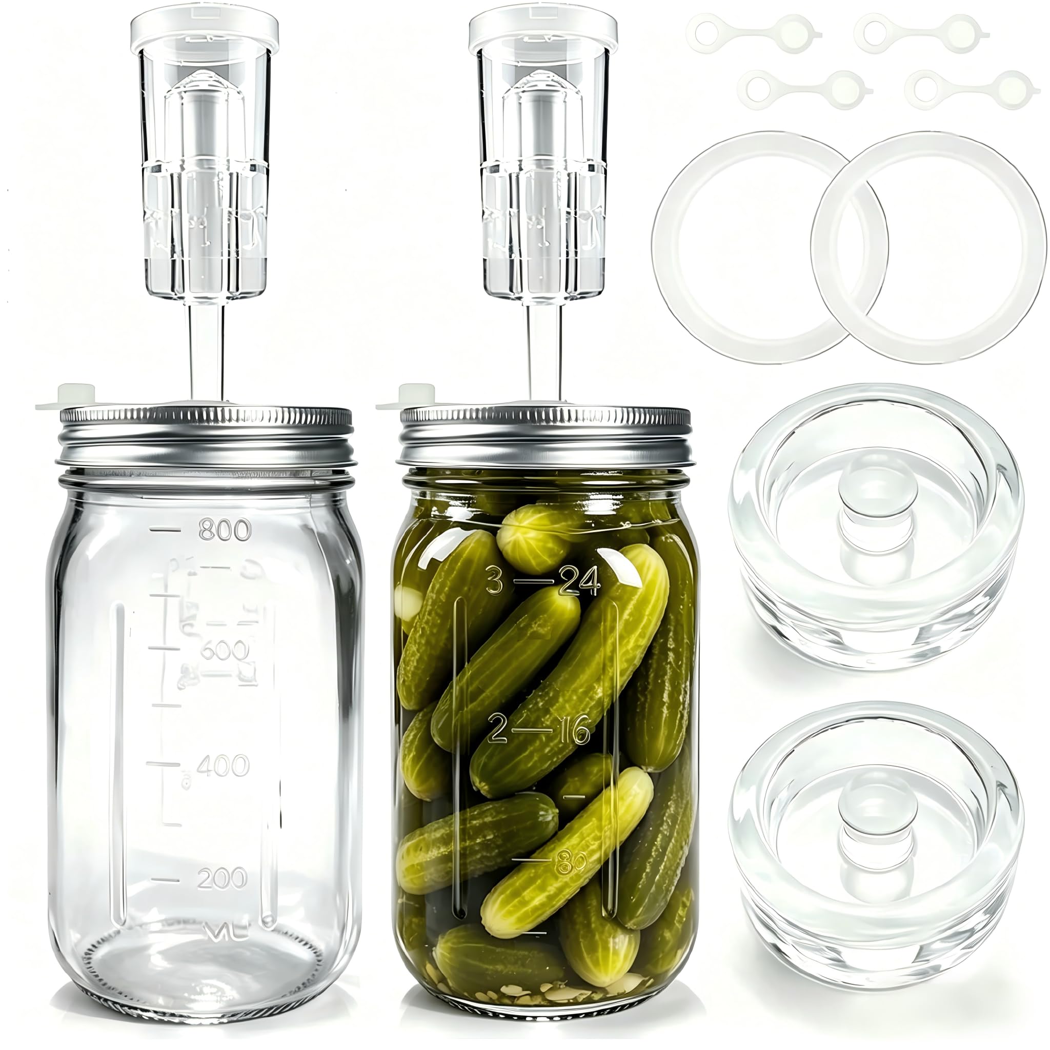 Fermentierglas: 2 Stück 2L/32oz Kimchi Behälter mit Gäraufsatz, Perfekt für Kimchi, Sauerkraut, Kombucha, Gemüse und Einlegen