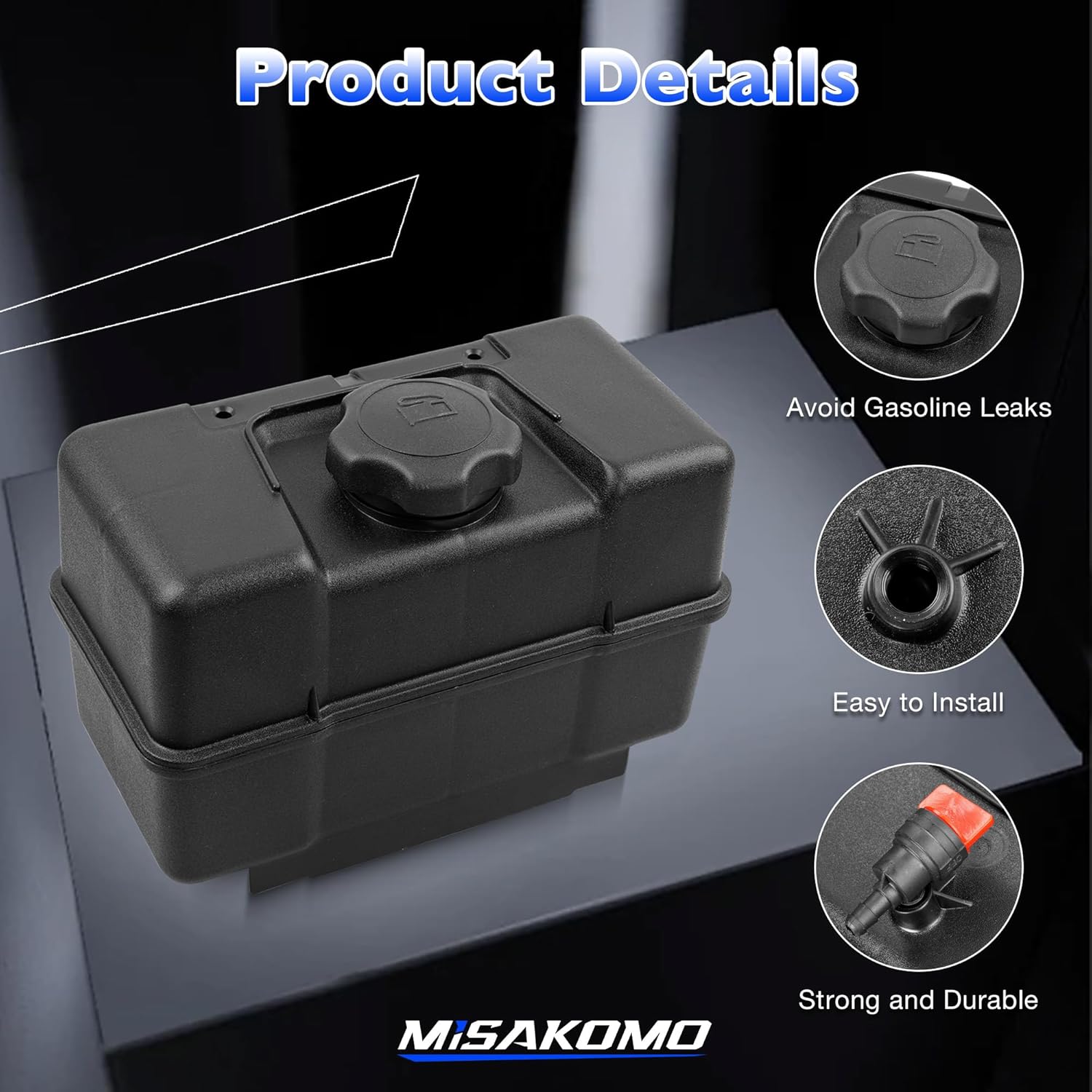 691993 Fuel Tank, 1 Gallon Gas Tank for Lawn Mower Small Engines, Garden Tiller, Log Splitter, Snow Blower, 4 Quart Plastic Universal Tank with Shut Off Valve and Cap for Remote Mounting