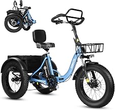 ESKUTE Elektro Dreirad für Erwachsene T302 Pro, 48V 20,8Ah Akku, faltbares E-Bike Dreirad mit Tiefeinstieg, 20×4 Zoll Fat Tires Elektrofahrrad, 7-Gang, 25 km/h, 60–130 km Reichweite