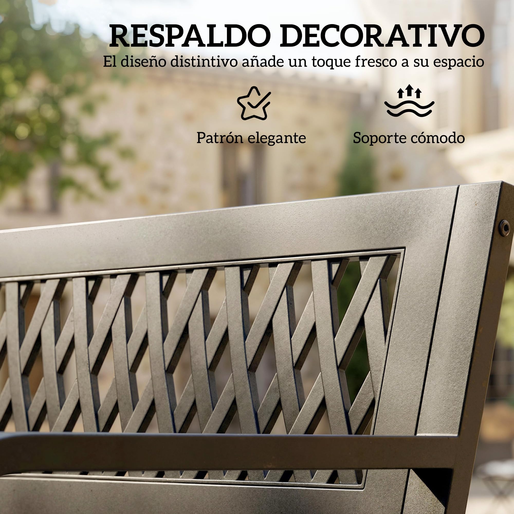 Outsunny Banco de Jardín Exterior de 2 Plazas, Banco Exterior con Asiento Listonado, Reposabrazos y Marco de Acero, para Patio, Terraza, 119x50x75 cm, Negro