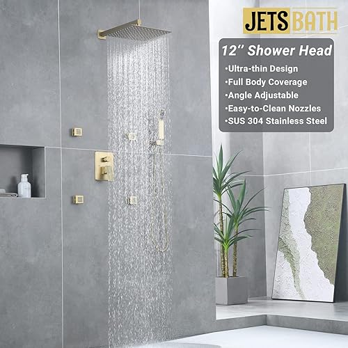 Miniatura 4 de Sistema de ducha de lluvia JetsBath con 4 chorros de ducha y ducha de lluvia de 12 pulgadas y ducha de mano, grifo de ducha de cuerpo completo