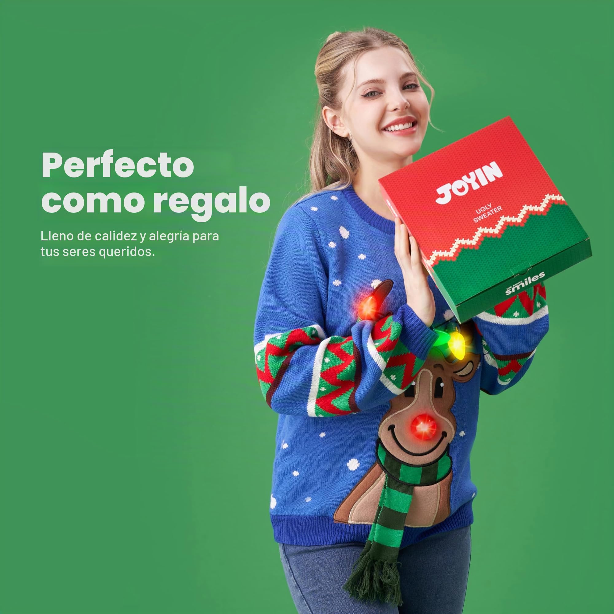 JOYIN - Jersey navideño con luces led integradas y dibujo de reno, tipo “feo” divertido, para mujer