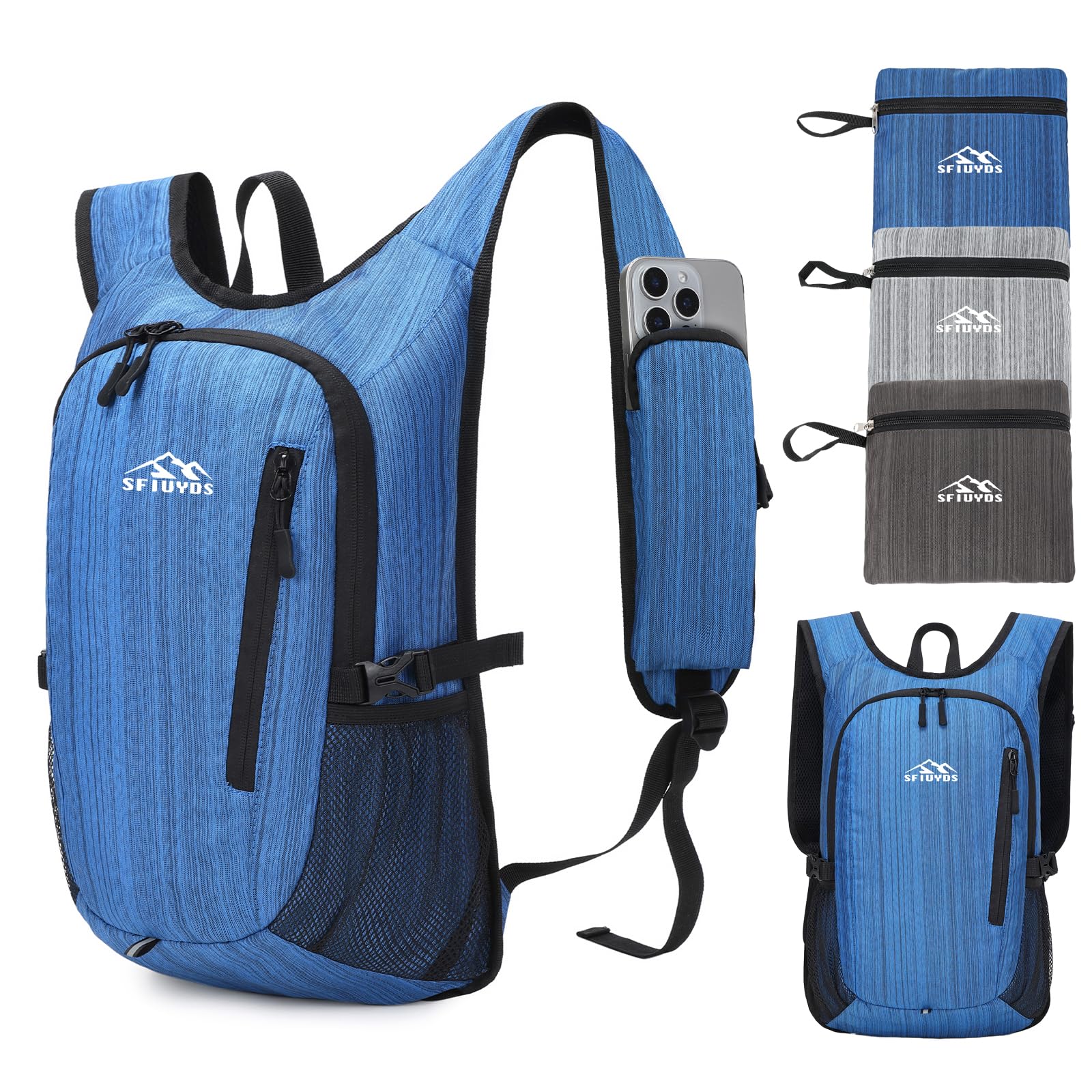 SFIUYDS Small Hiking Daypack,15L Waterproof Hiking Backpack Packable Lightweight Travel Day Pack for Women Men (Oxford Blue)